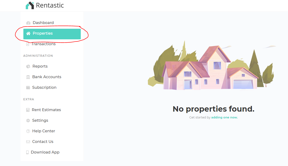 Screenshot in the app showing how to go to the Properties section to be able to add a property