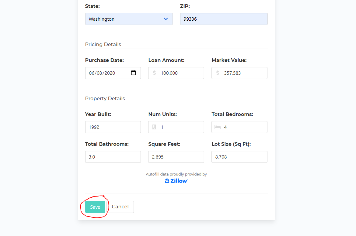 Screenshot showing how to save and add a property to your list
