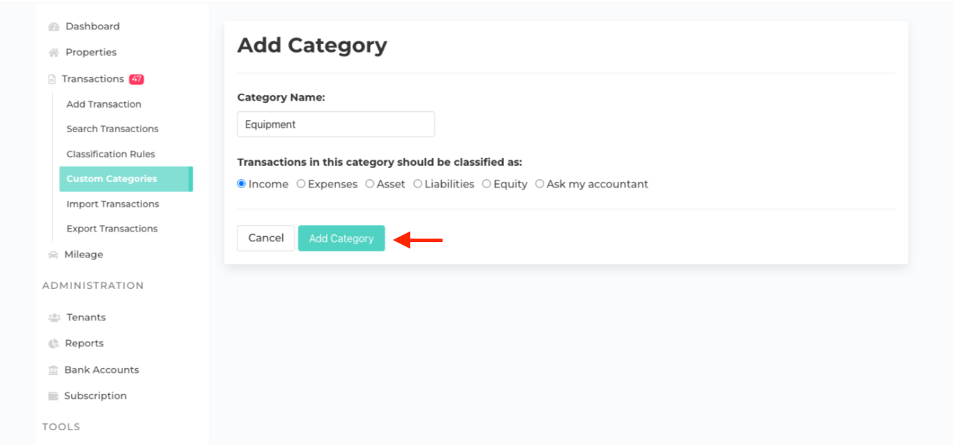 Classification Rule Add Category button